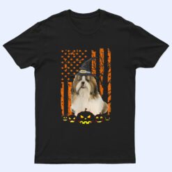 Shih Tzu Dog Pumpkin American Flag Vintage Halloween Witch T Shirt