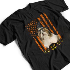 Shih Tzu Dog Pumpkin American Flag Vintage Halloween Witch T Shirt - Dream Art Europa