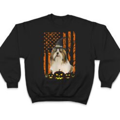 Shih Tzu Dog Pumpkin American Flag Vintage Halloween Witch T Shirt - Dream Art Europa