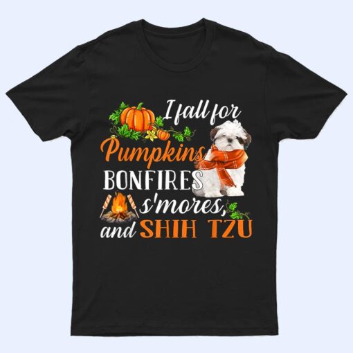 Shih Tzu I Fall For Pumpkins Bonfires Smores And Dogs Fall T Shirt