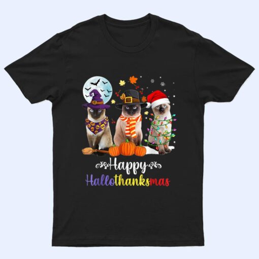 Siamese Cat Halloween Merry Christmas Happy Hallothanksmas T Shirt