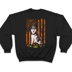 Siberian Husky Dog Pumpkin American Flag Witch Halloween T Shirt - Dream Art Europa