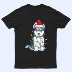 Siberian Husky Santa Christmas Tree Lights Xmas Boys Dog T Shirt