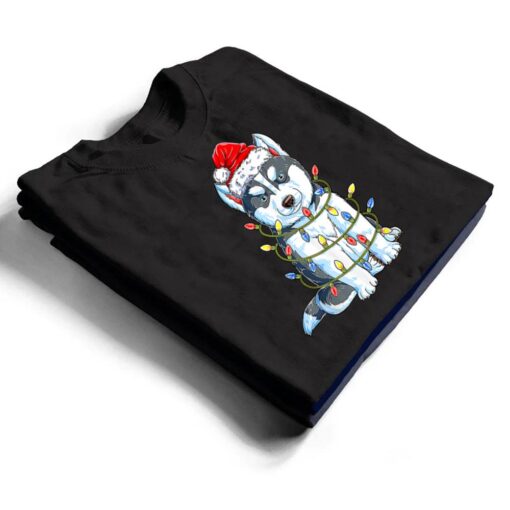 Siberian Husky Santa Christmas Tree Lights Xmas Boys Dog T Shirt