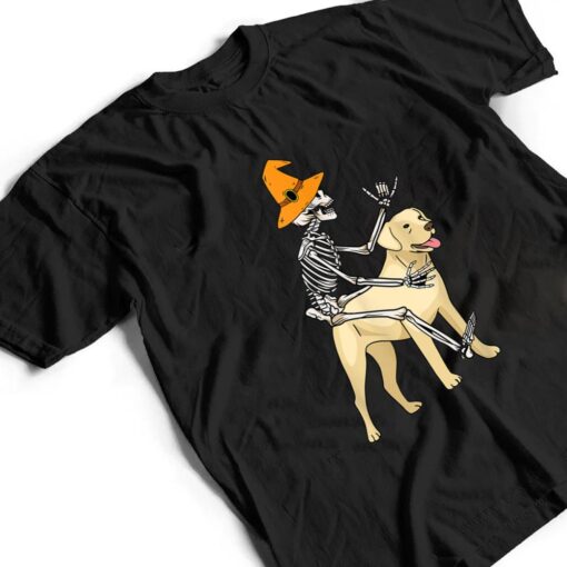 Skeleton Riding Dog Lazy Halloween Costume Puppy Doggie T Shirt