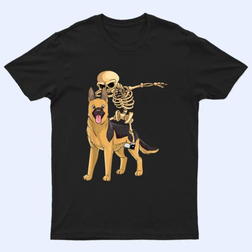 Skeleton Riding German Shepherd Lazy Halloween Costume Dog T Shirt