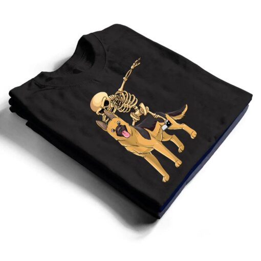 Skeleton Riding German Shepherd Lazy Halloween Costume Dog T Shirt