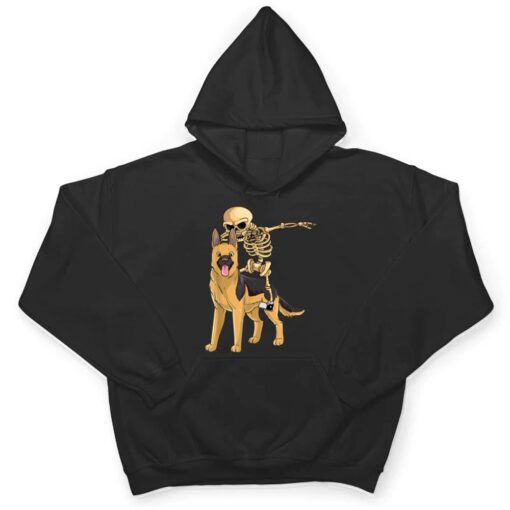 Skeleton Riding German Shepherd Lazy Halloween Costume Dog T Shirt