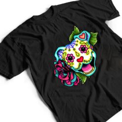 Smiling Pitbull in White - Day of the Dead Sugar Skull Dog T Shirt - Dream Art Europa