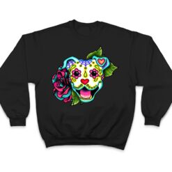 Smiling Pitbull in White - Day of the Dead Sugar Skull Dog T Shirt - Dream Art Europa