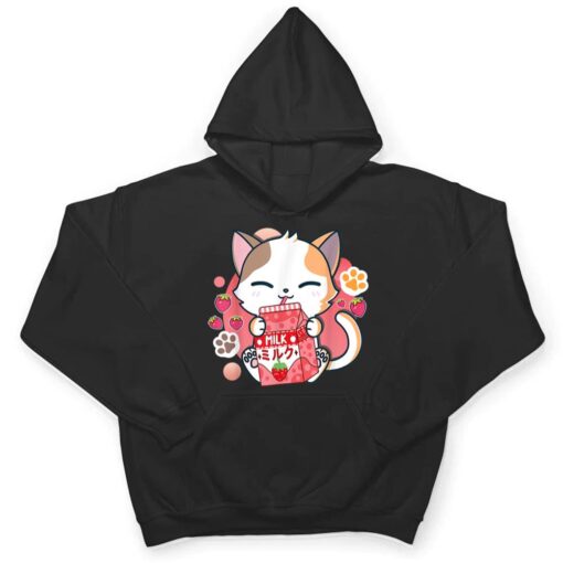 Strawberry Milk Cat Cute Kawaii Kitten Anime Gift Teen Girls T Shirt