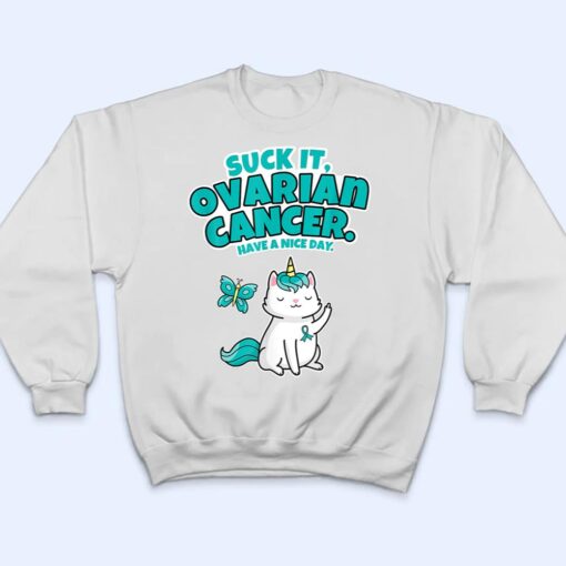 Suck It Ovarian Cancer Unicorn Cat Butterfly T Shirt