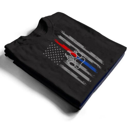Thin Red Blue Line Flag With Dog Paw Print T Shirt