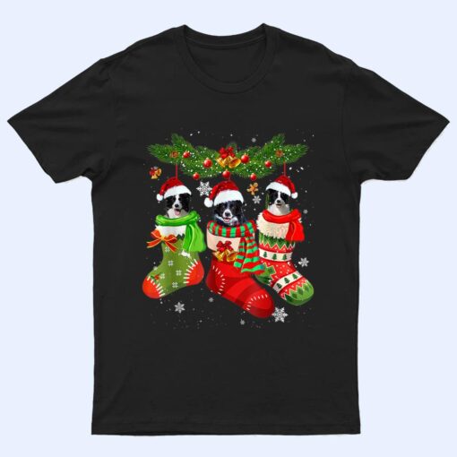 Three Border Collie In Sock Christmas Santa X-mas Dog T Shirt