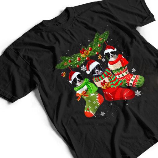 Three Border Collie In Sock Christmas Santa X-mas Dog T Shirt