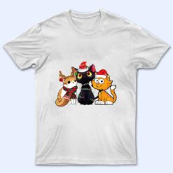 Three Cat Christmas Funny Kitty Santa Hat And Lights Gifts T Shirt