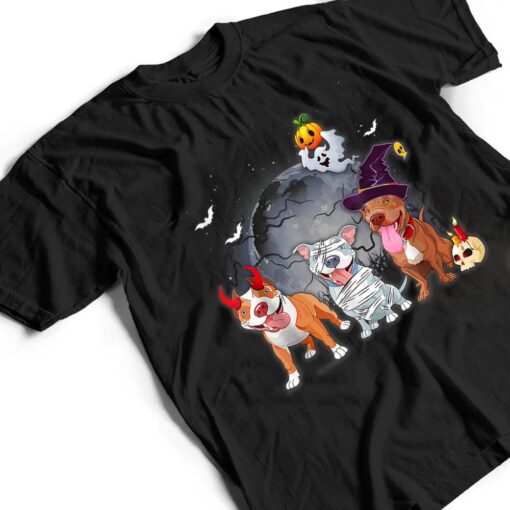 Three Pitbulls Dog in The Moon Halloween Costume T Shirt