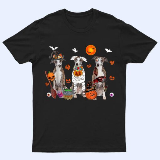 Three Whippet Dogs Witch Scary Mummy Halloween T Shirt