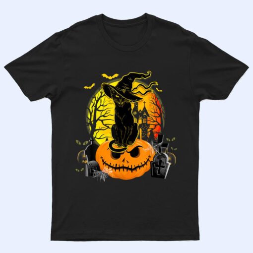 Vintage Black Cat Witch Scary Halloween Costume Kids Boys T Shirt