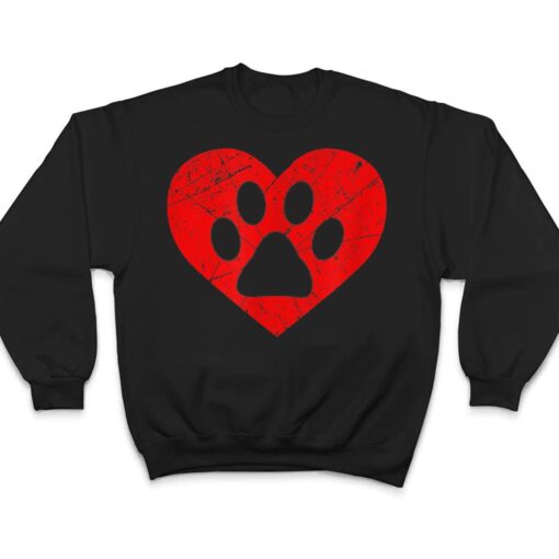 Vintage Dog Lover Heart Love Valentine's Day Paw Print T Shirt