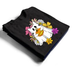 Vintage Floral Ghost Cat Halloween Graphic T Shirt - Dream Art Europa