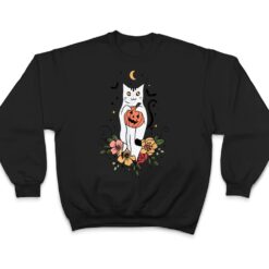 Vintage Floral Halloween Cat Ghost Pumpkin Auntum Women Kids T Shirt - Dream Art Europa