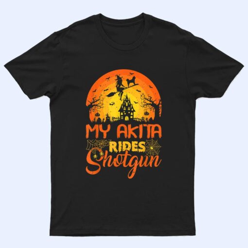 Vintage Sunset My Akita Dog Ride Shotgun Halloween T Shirt