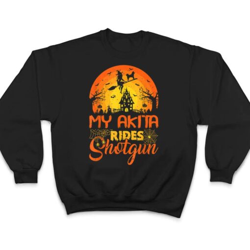 Vintage Sunset My Akita Dog Ride Shotgun Halloween T Shirt