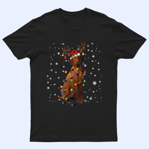 Vizsla Christmas Reindeer Santa Hat Pajama Dog Lover Funny T Shirt