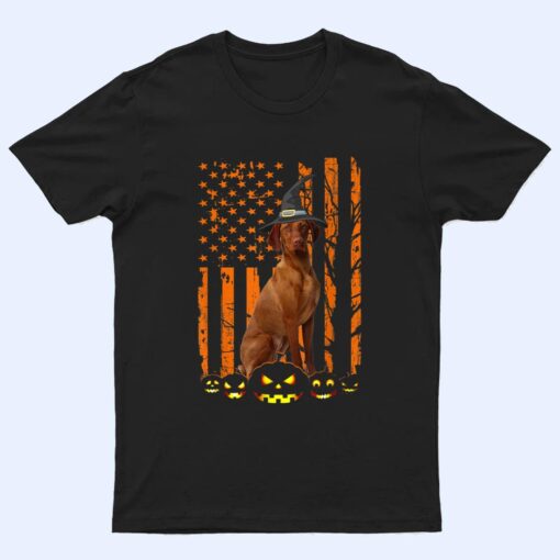 Vizsla Dog Pumpkin American Flag Vintage Halloween Gifts T Shirt