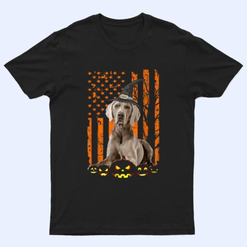 Weimaraner Dog Pumpkin American Flag Vintage Halloween Gifts T Shirt