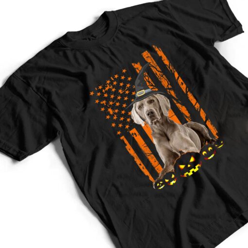 Weimaraner Dog Pumpkin American Flag Vintage Halloween Gifts T Shirt