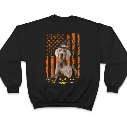 Weimaraner Dog Pumpkin American Flag Vintage Halloween Gifts T Shirt