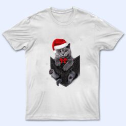 Winter Holiday British Cat Pocket Christmas Santa Hat T Shirt