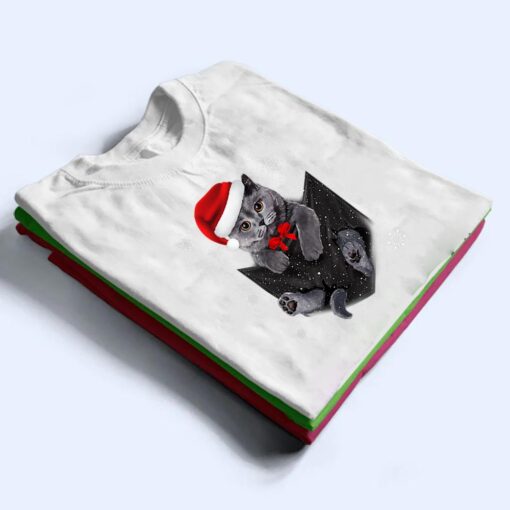 Winter Holiday British Cat Pocket Christmas Santa Hat T Shirt