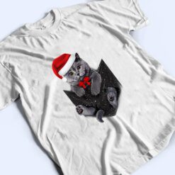 Winter Holiday British Cat Pocket Christmas Santa Hat T Shirt - Dream Art Europa