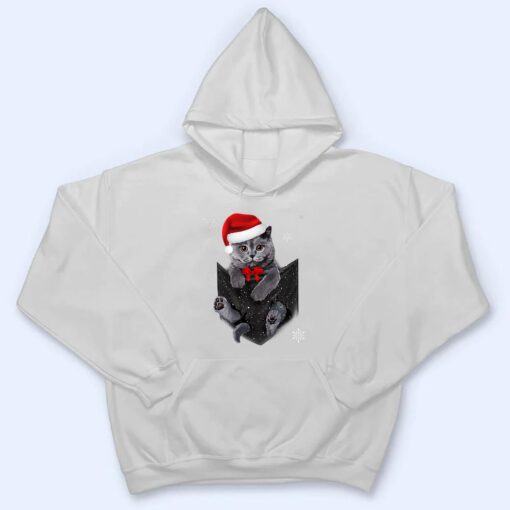 Winter Holiday British Cat Pocket Christmas Santa Hat T Shirt