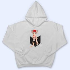 Winter Holiday Sphynx Cat Pocket with Christmas Santa Hat T Shirt - Dream Art Europa