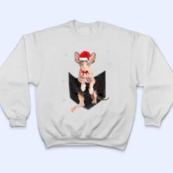 Winter Holiday Sphynx Cat Pocket with Christmas Santa Hat T Shirt - Dream Art Europa