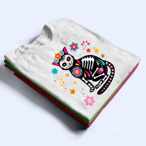 Womens Black Cat Sugar Skull Dia De Los Muertos Mexican Cinco Mayo T Shirt