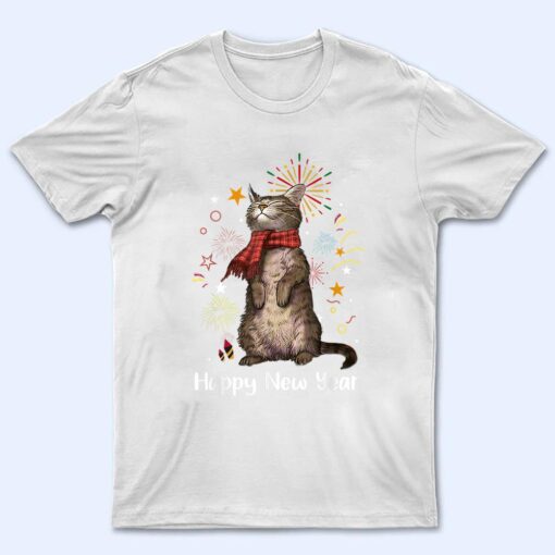 Womens Meowy New Year Cat Happy Kitten New Year Cute T Shirt