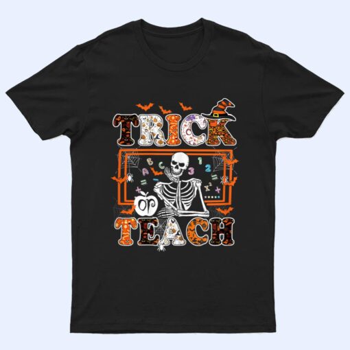 Womens Skeleton Teacher- Trick Or Teach Lazy Halloween Costume T Shirt