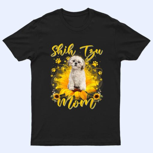 Womens Sunflower Shih Tzu Mom Dog Lover Mother's Day T Shirt