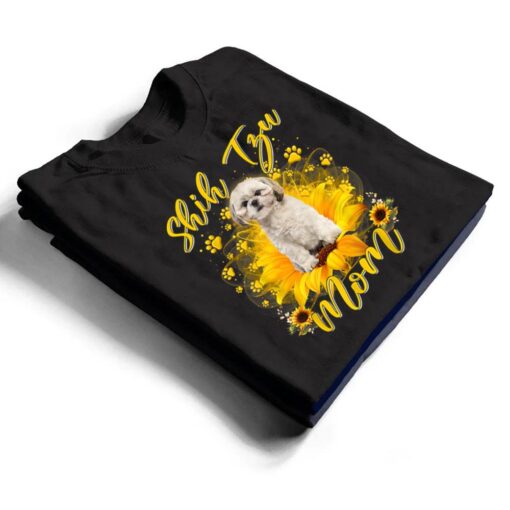 Womens Sunflower Shih Tzu Mom Dog Lover Mother's Day T Shirt