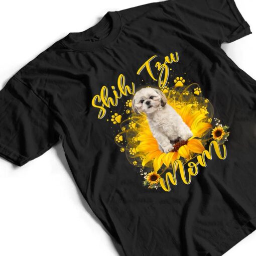 Womens Sunflower Shih Tzu Mom Dog Lover Mother's Day T Shirt