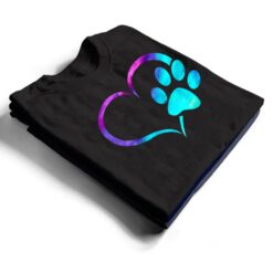 purple Cyan turquoise Dog Paw Print heart For Dogs Lover T Shirt - Dream Art Europa