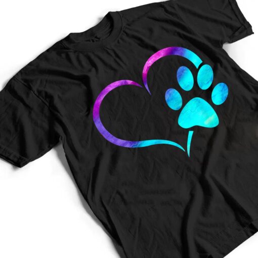 purple Cyan turquoise Dog Paw Print heart For Dogs Lover T Shirt