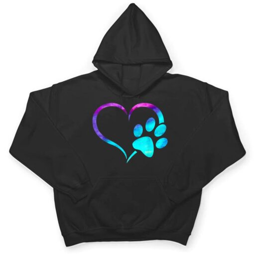 purple Cyan turquoise Dog Paw Print heart For Dogs Lover T Shirt