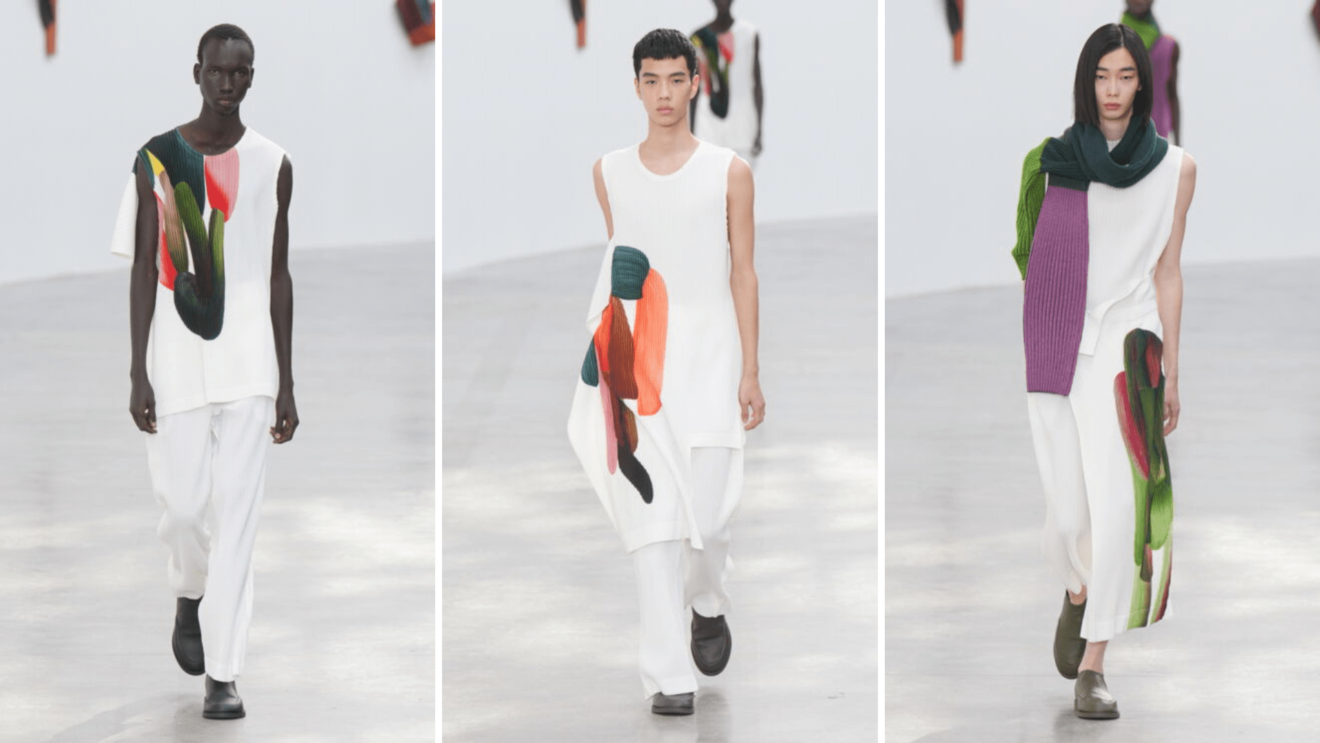 Issey Miyake unveils the harmonious melodies of the Fall/Winter 2024 season through lively paintings dancing on the fashion runway.