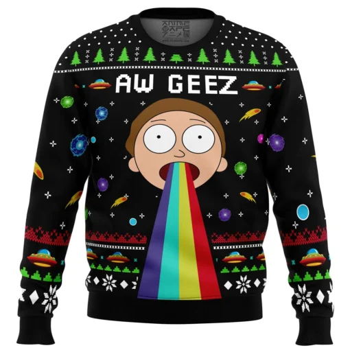 Aw Geez Rick and Morty Ugly Christmas Sweater